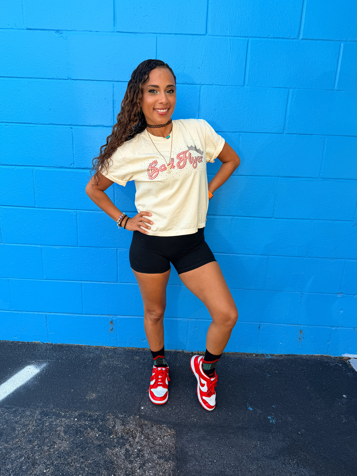 BadFlyer Khaki Bling boxy T-shirt cheer apparel
