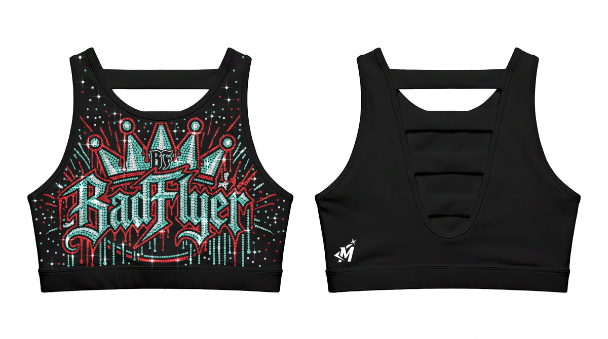 BadFlyer cheer sports bras and practice wear