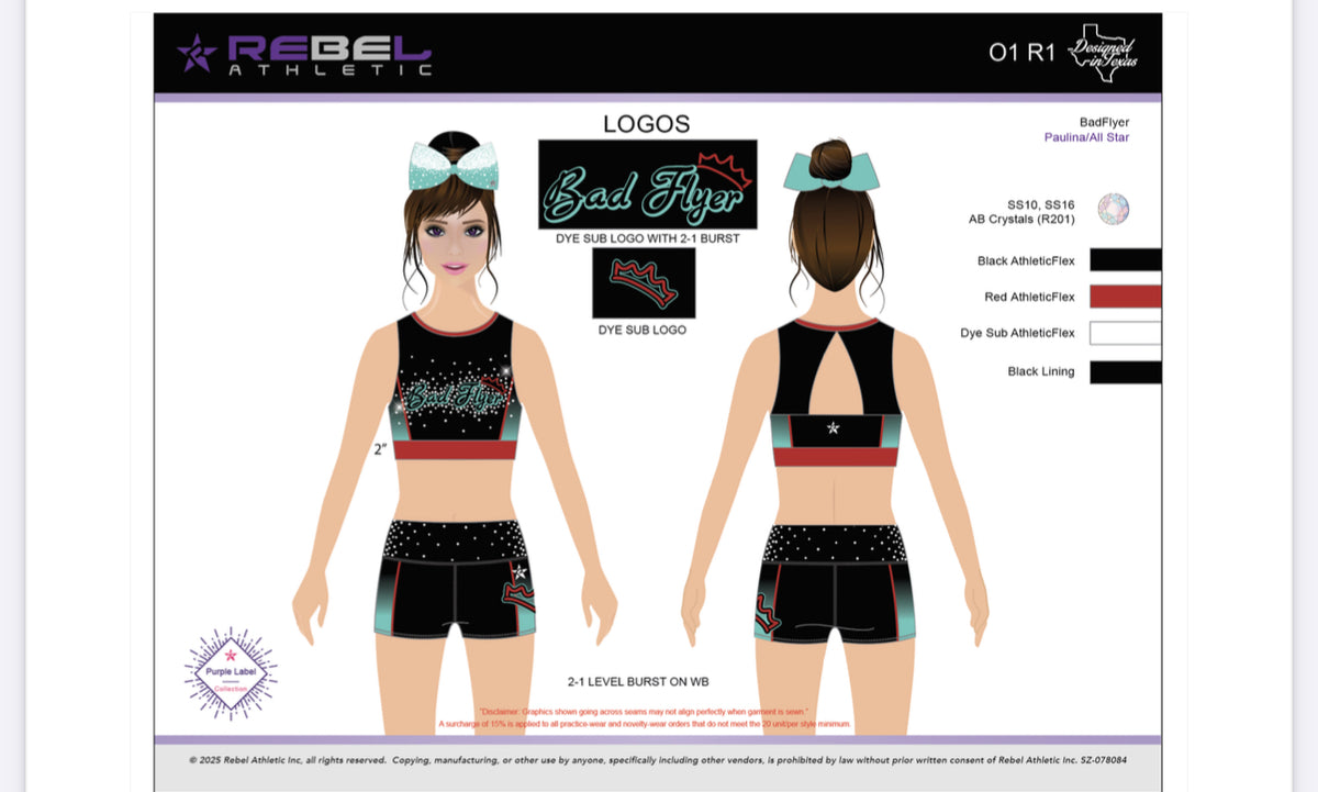 BadFlyer x Rebel Dark Angel cheer apparel