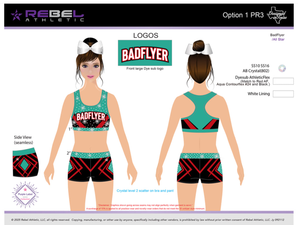 BadFlyer x Rebel Venom cheer practicewear