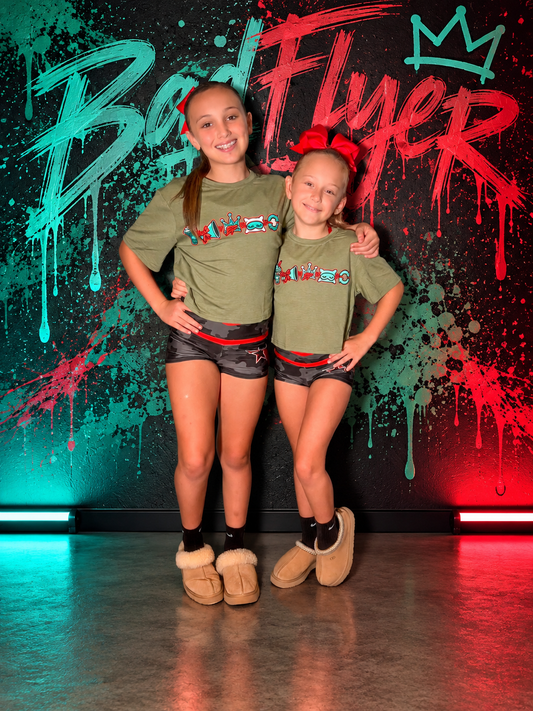 BadFlyer Repeat olive green crop top cheer apparel